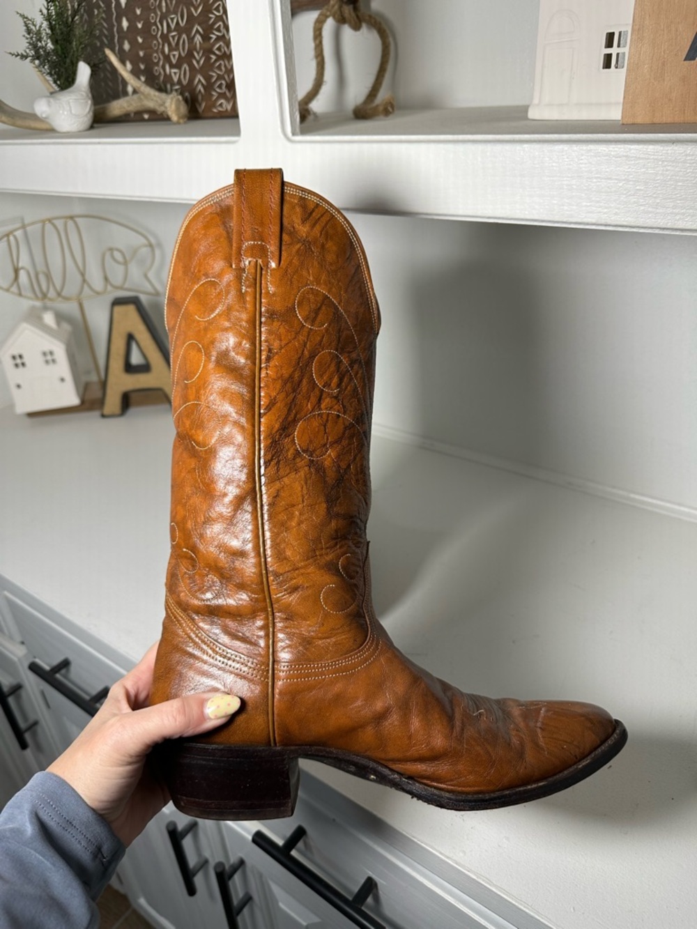 Vintage Nocona Cowboy Boots Men 8D Women 9.5 Tan Brown Leather Western Boots USA - Picture 8 of 10